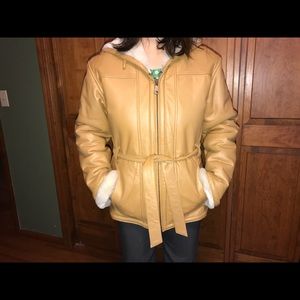 Vintage faux fur lined leather coat